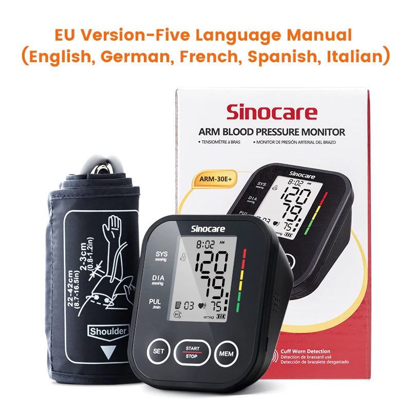 Sinocare Blood Pressure Monitor Digital Sphygmomanometer Automatic Tensiometer Tonometer Home Medical Use Heart Rate Pulse Meter