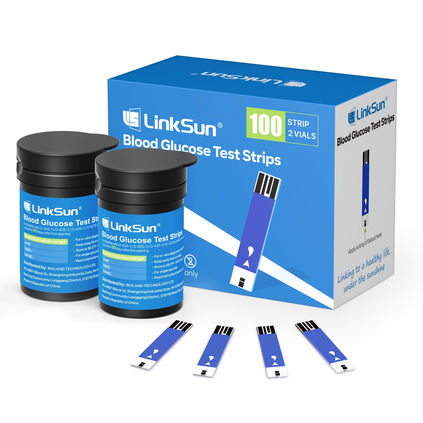 LinkSun G-425-3 Blood Glucose Monitor Kit, 100 Test Strips, 100 Lancets, 1 Blood Sugar Monitor, 1 Lancing Device, Diabetes Testing Kit No Coding, Glucometer Large Display, Diabetes Testing Kit for Home Use