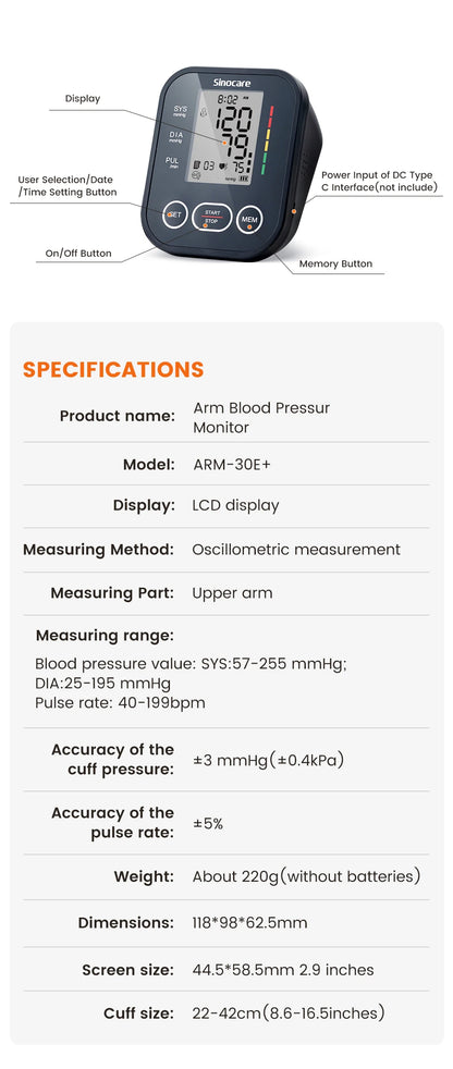 Blood Pressure Monitor Digital Sphygmomanometer Automatic Tensiometer Tonometer Home Medical Use Heart Rate Pulse Meter