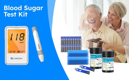 Linksun G-425-2 Blood Glucose Monitor Kit, 100 Blood Glucose Strips, 100 Lancets, 1 Blood Glucose Meter, Lancing Device, No Coding, Large Display